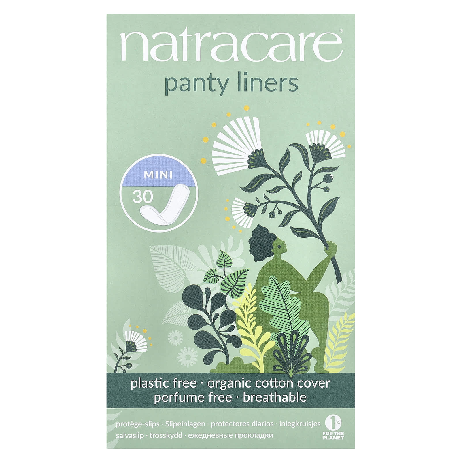 Natracare, Panty Liners, Organic Cotton Cover, Mini, 30 Liners - Image 1