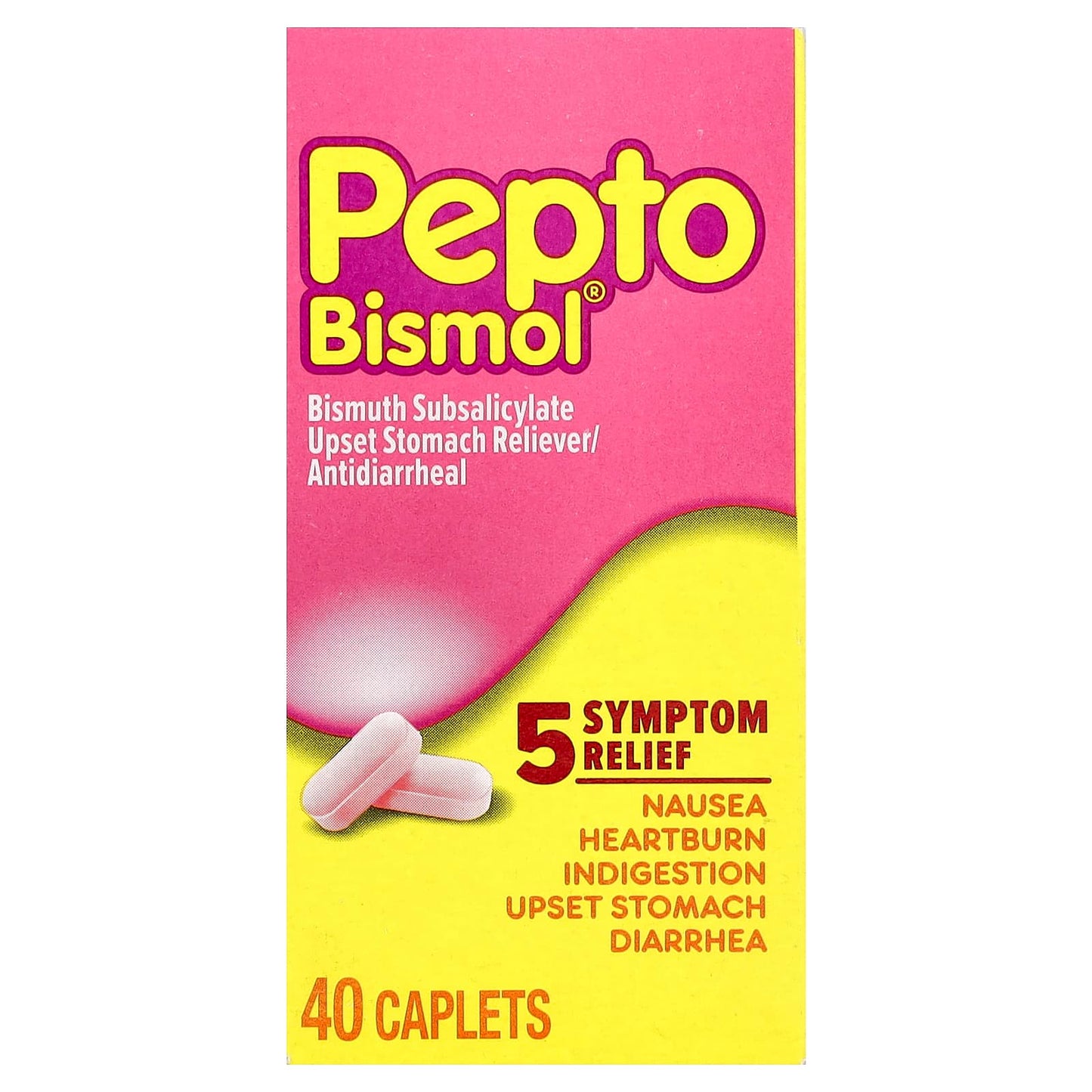 Pepto Bismol, Bismuth Subsalicylate, 40 Caplets (131 mg per Caplet) - Image 1