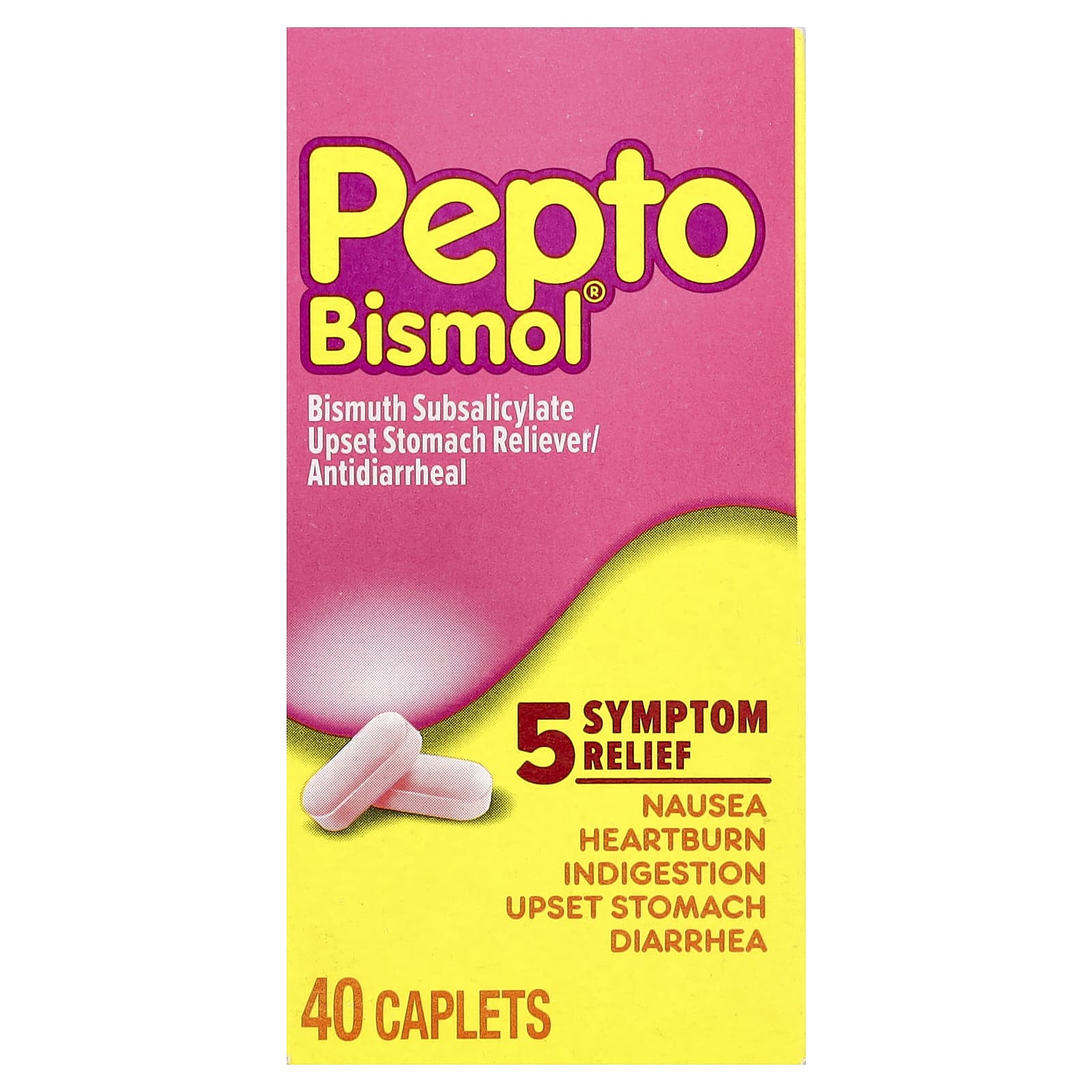 Pepto Bismol, Bismuth Subsalicylate, 40 Caplets (131 mg per Caplet) - Image 1