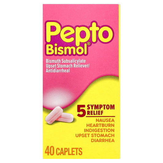 Pepto Bismol, Bismuth Subsalicylate, 40 Caplets (131 mg per Caplet) - Image 1