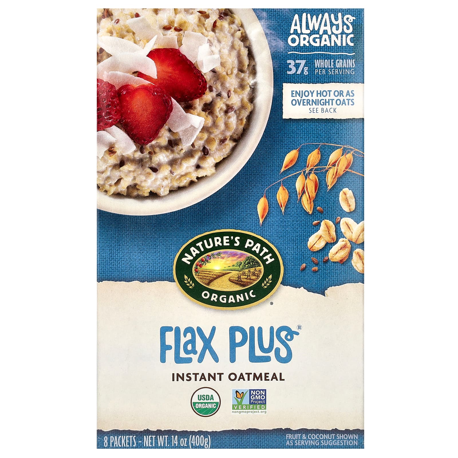 Nature's Path, Organic Instant Oatmeal, Flax Plus, 8 Packets, 14 oz (400 g) - Image 1