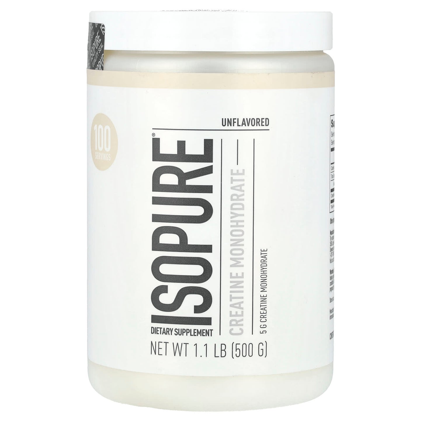 Unflavored Creatine Monohydrate Powder by Isopure - 500g, 1.1lb - Image 1