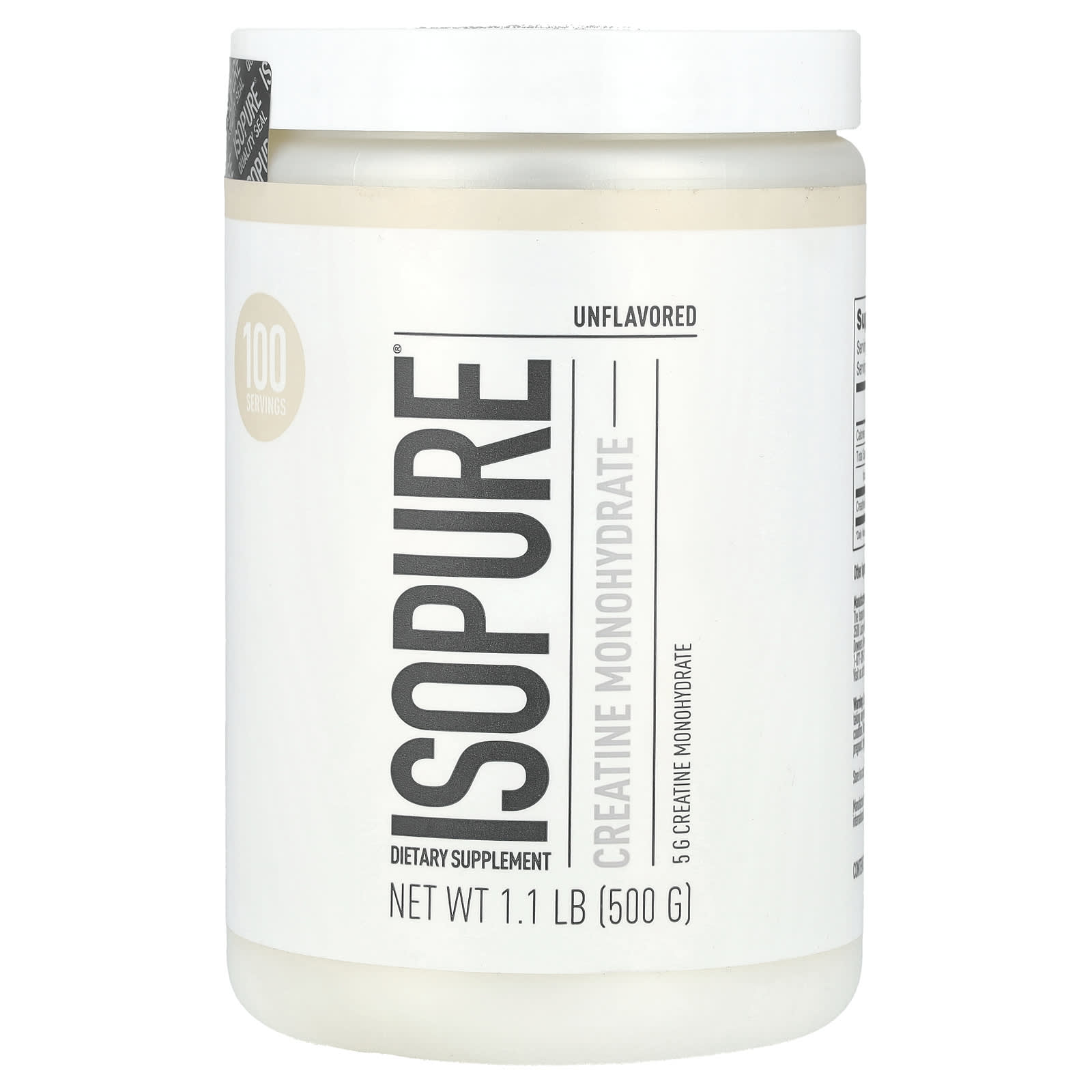 Unflavored Creatine Monohydrate Powder by Isopure - 500g, 1.1lb - Image 1