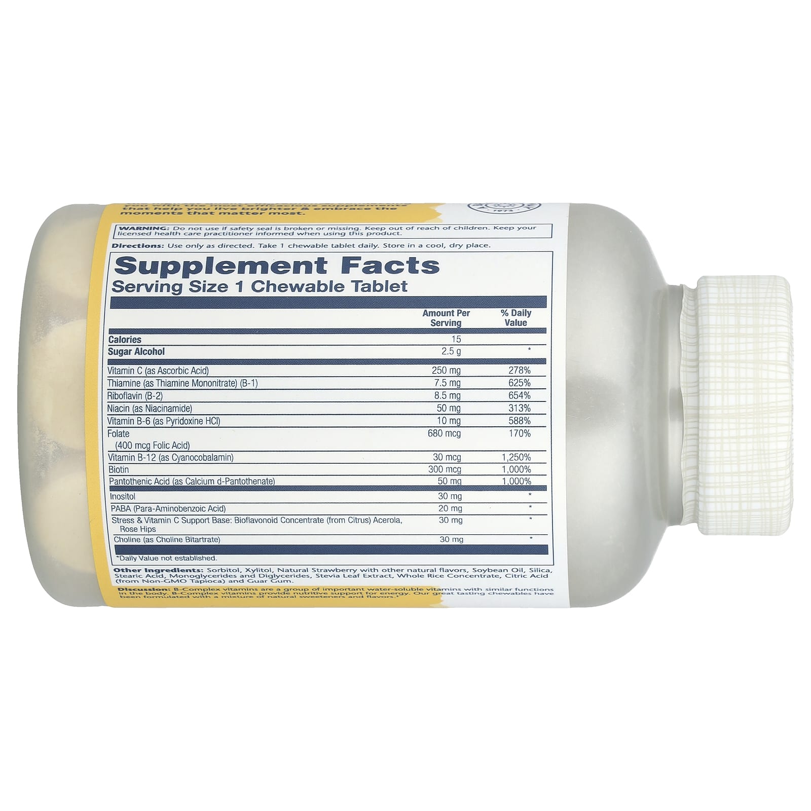Solaray, High Potency Vitamin B-Complex Chewables, Natural Strawberry, 50 Tablets - Image 2