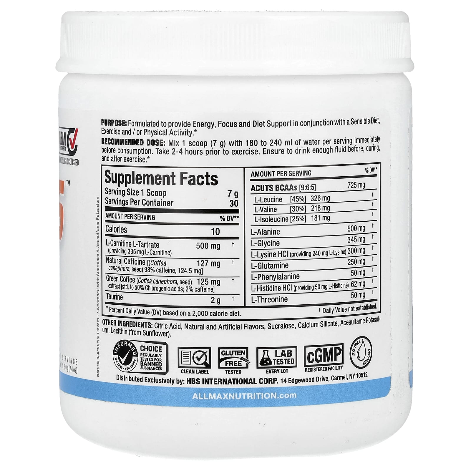 ALLMAX, ACUTS™, Amino-Charged Energy, Blue Raspberry, 7.4 oz (210 g)