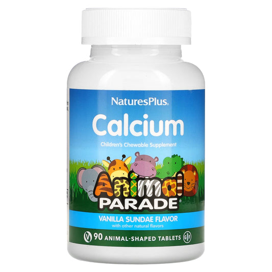 NaturesPlus, Animal Parade, Calcium, Children's Chewable Supplement, Vanilla Sundae, 90 Animal-Shaped Tablets - Image 1