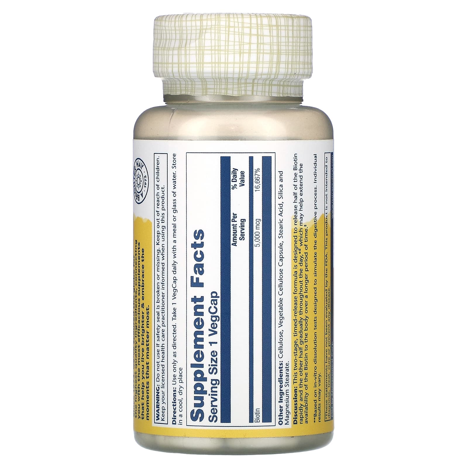 Solaray, Biotin, 5,000 mcg, 60 VegCaps - Image 2