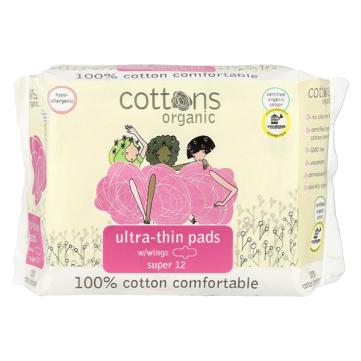 Certified Organic Cotton Ultra-Thin Pads with Wings for Sensitive Skin | 12 Pads - Image 1