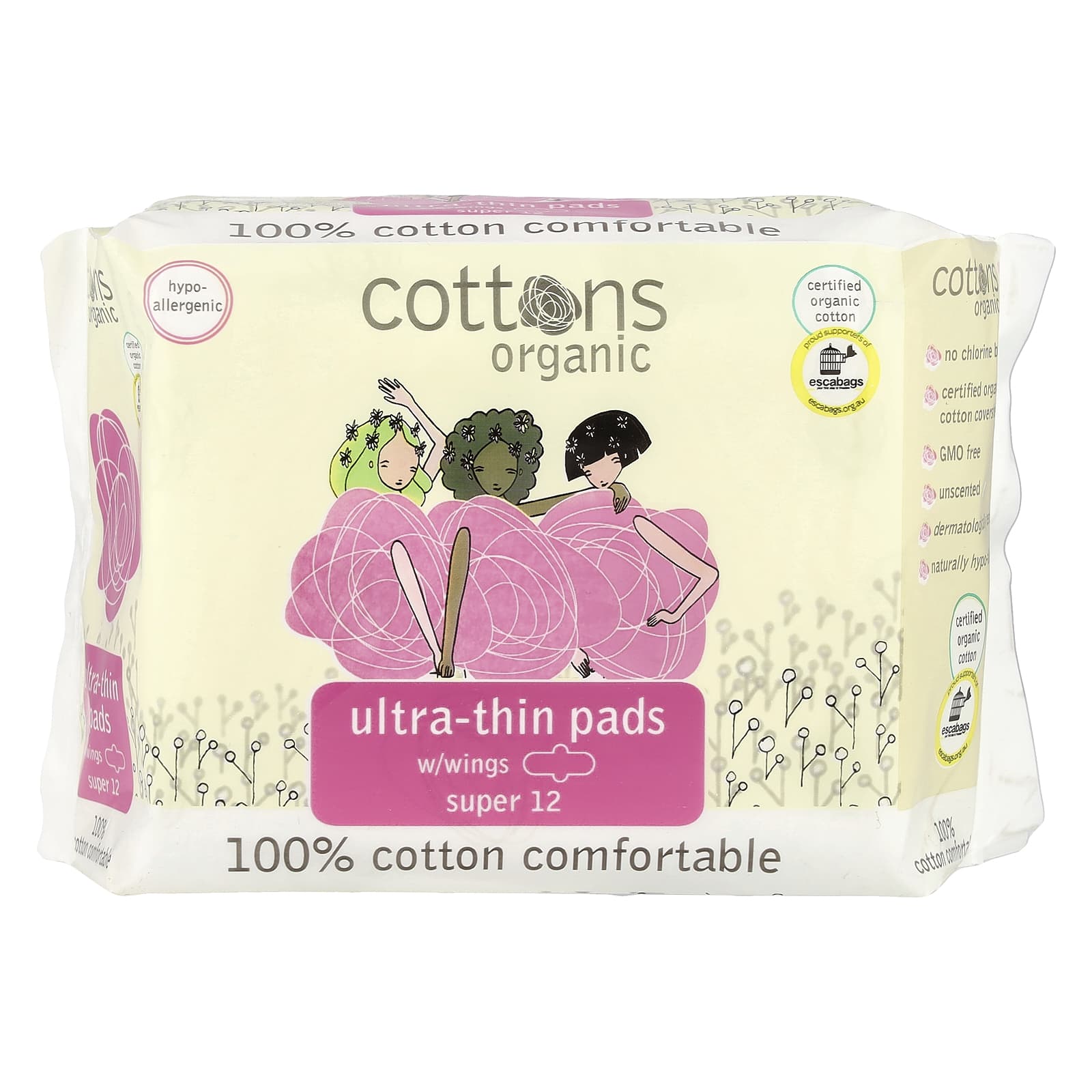 Certified Organic Cotton Ultra-Thin Pads with Wings for Sensitive Skin | 12 Pads - Image 1