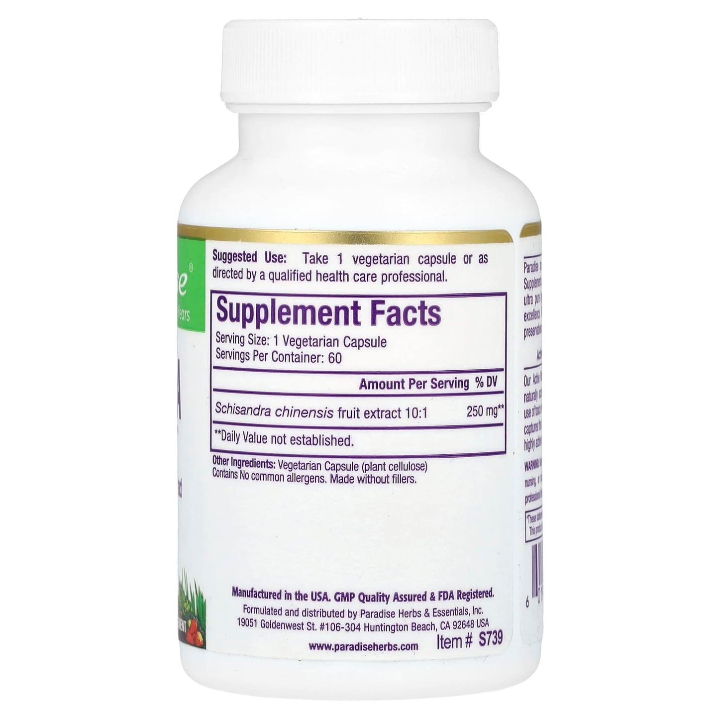 Paradise Herbs, Schisandra, 60 Vegetarian Capsules (250 mg per Capsule) - Image 2