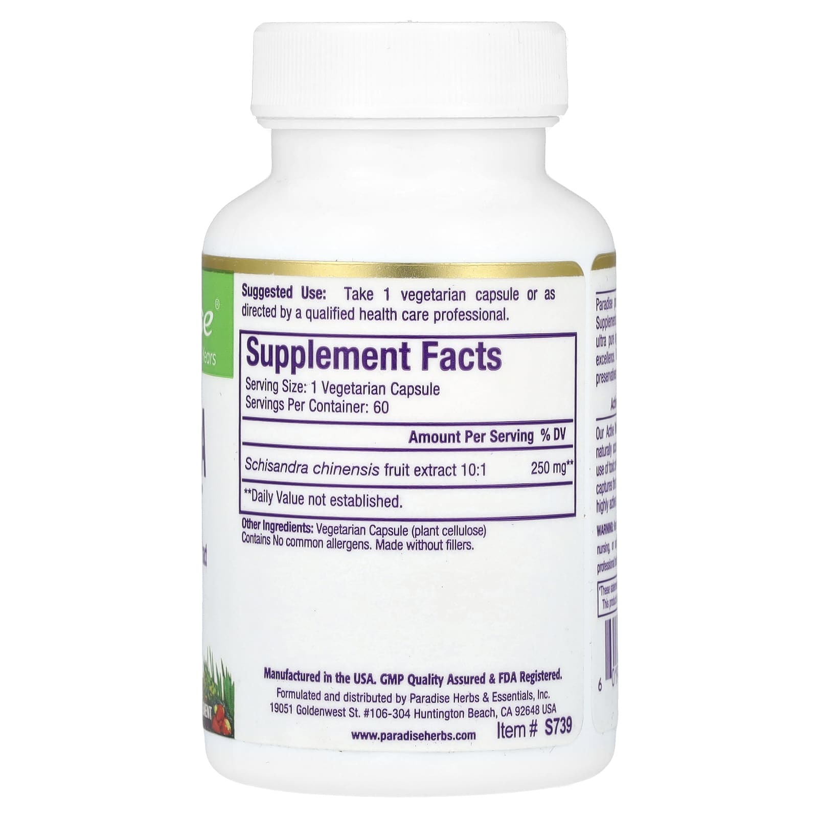 Paradise Herbs, Schisandra, 60 Vegetarian Capsules (250 mg per Capsule) - Image 2