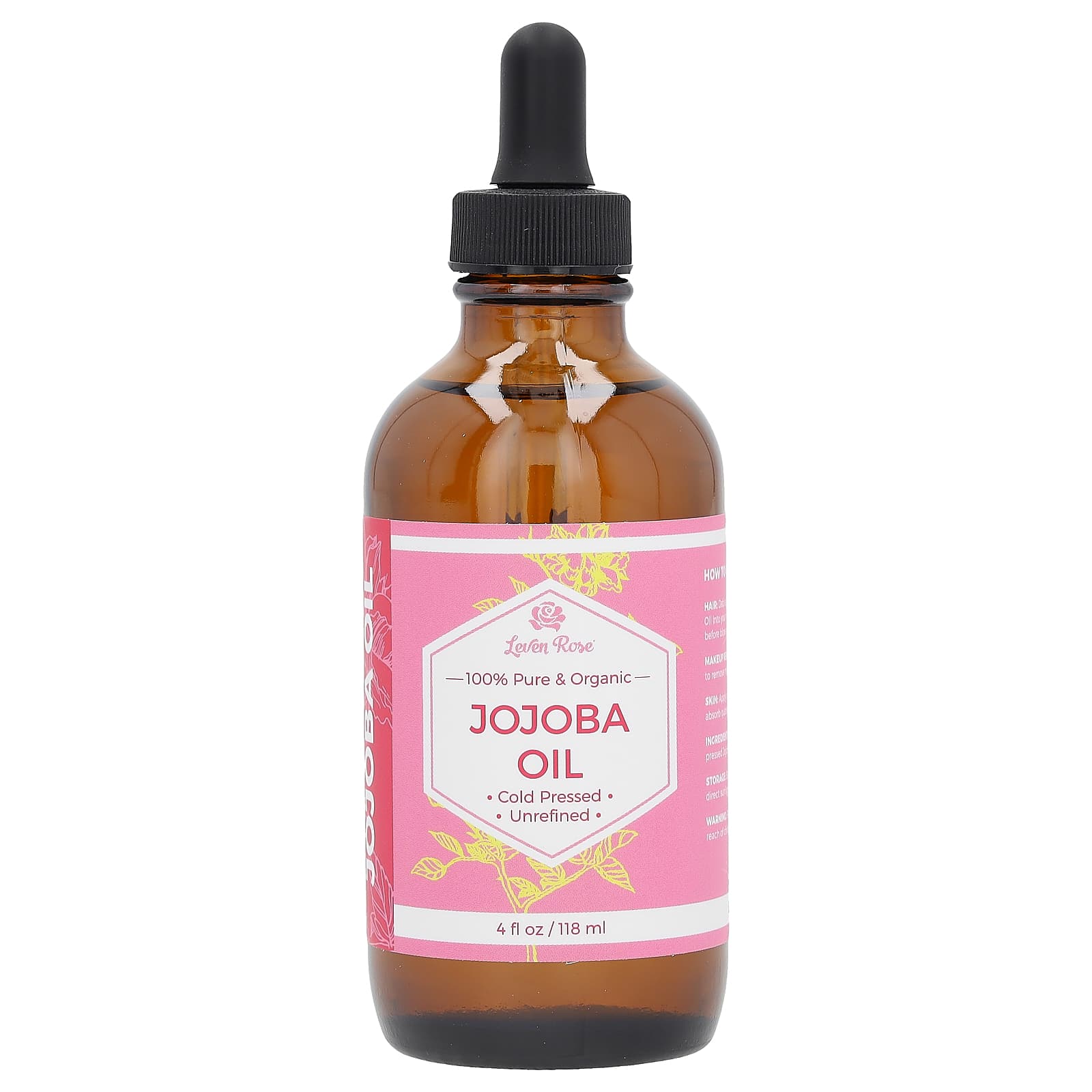 Leven Rose, 100% Pure & Organic Jojoba Oil, 4 fl oz (118 ml) - Image 1