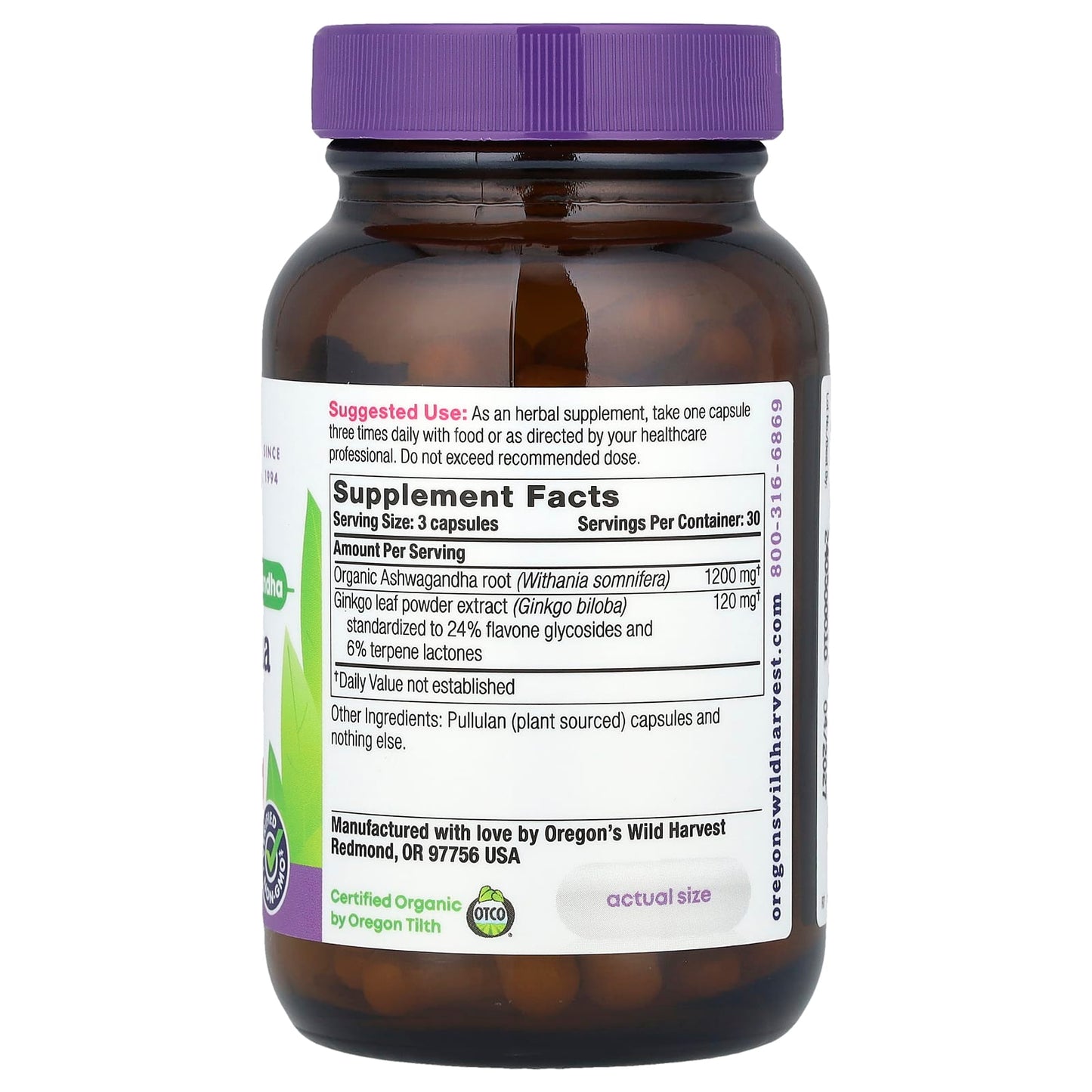 Oregon's Wild Harvest, Ashwagandha Ginkgo, 90 Vegan Capsules - Image 2