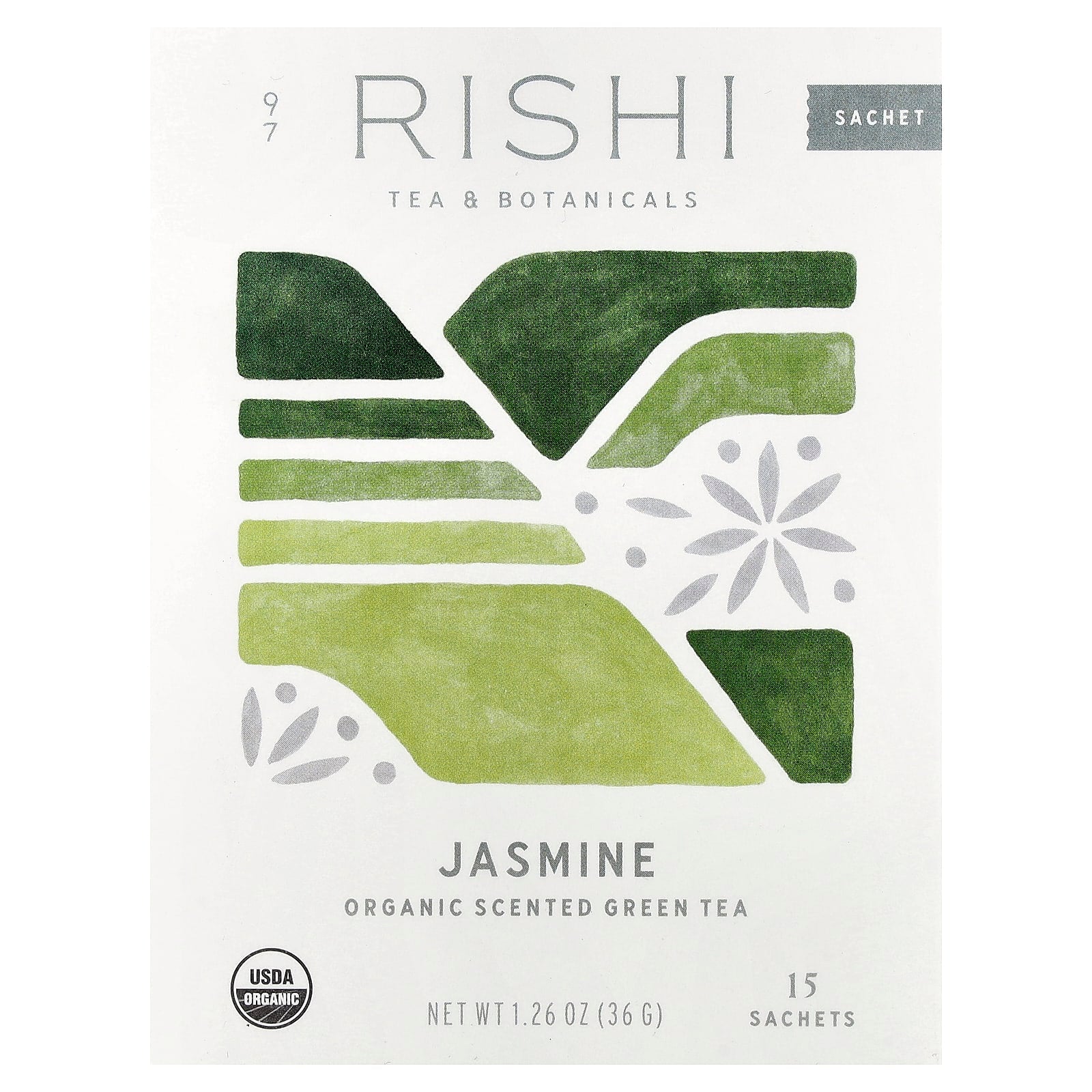 Rishi Tea, Organic Scented Green Tea, Jasmine, 15 Sachets, 1.26 oz (36 g) - Image 1