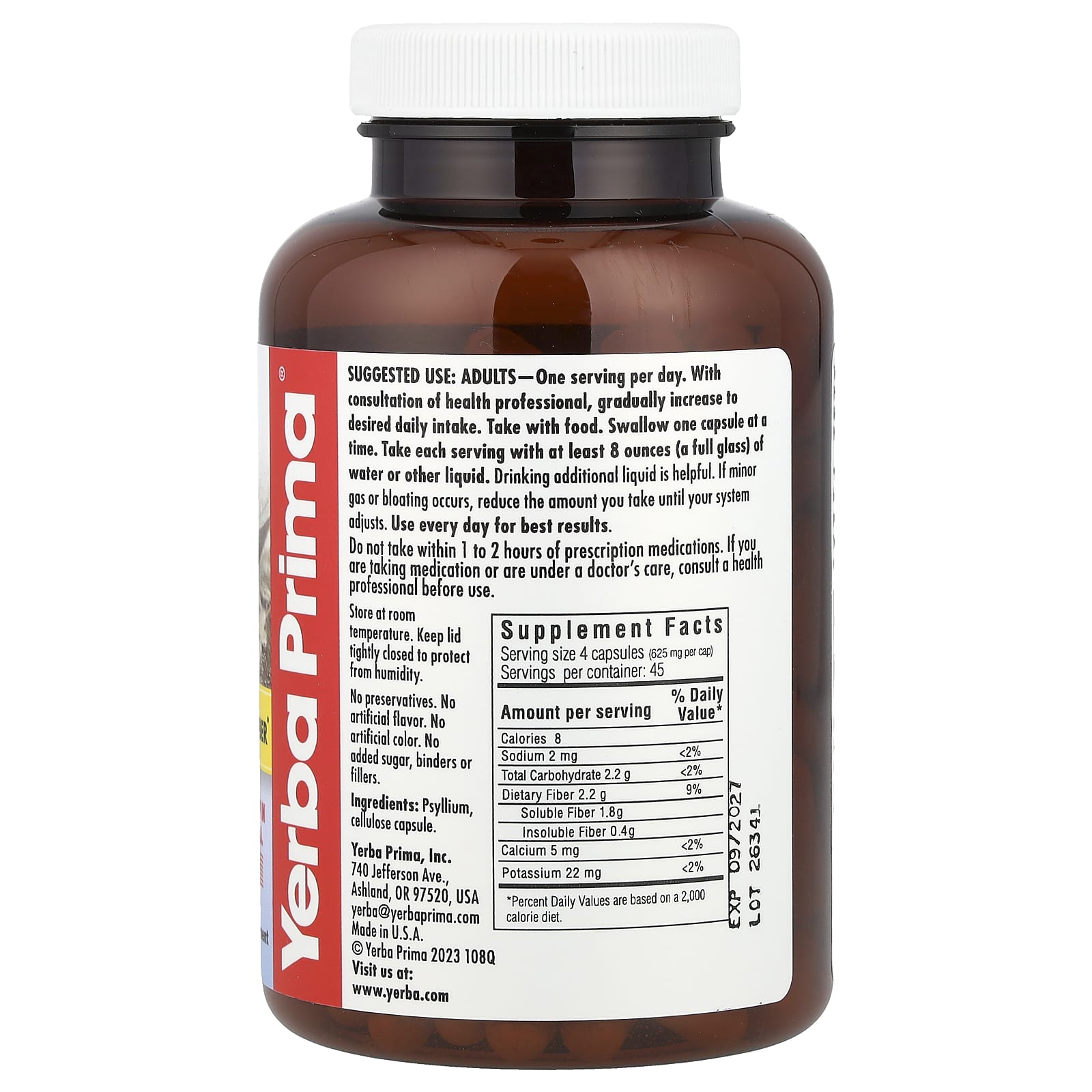 Yerba Prima, Psyllium Husks Veg Caps, 180 Capsules - Image 2