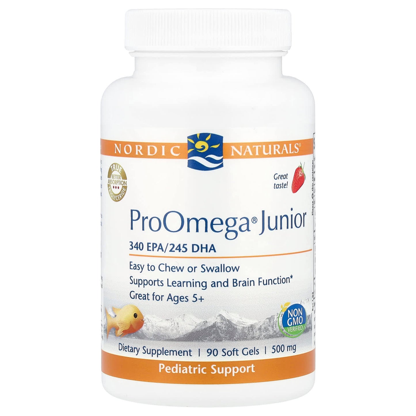Nordic Naturals, ProOmega® Junior, Ages 5+, Strawberry, 90 Soft Gels (340 mg per Softgel) - Image 1