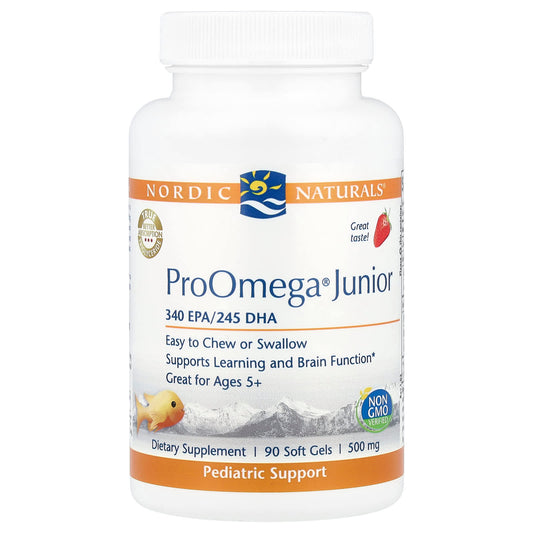 Nordic Naturals, ProOmega® Junior, Ages 5+, Strawberry, 90 Soft Gels (340 mg per Softgel) - Image 1