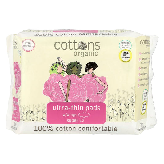 Certified Organic Cotton Ultra-Thin Pads with Wings for Sensitive Skin | 12 Pads - Image 1