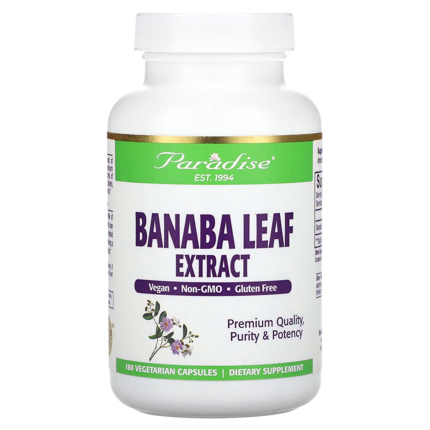 Paradise Herbs, Banaba Leaf Extract, 180 Vegetarian Capsules (250 mg per Capsule) - Image 1