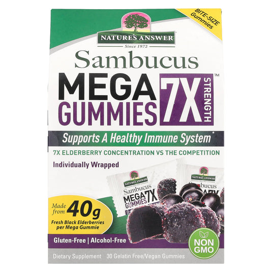Nature's Answer, Sambucus Mega Gummies 7X Strength™, 202 mg, 30 Gelatin Free/Vegan Gummies - Image 1
