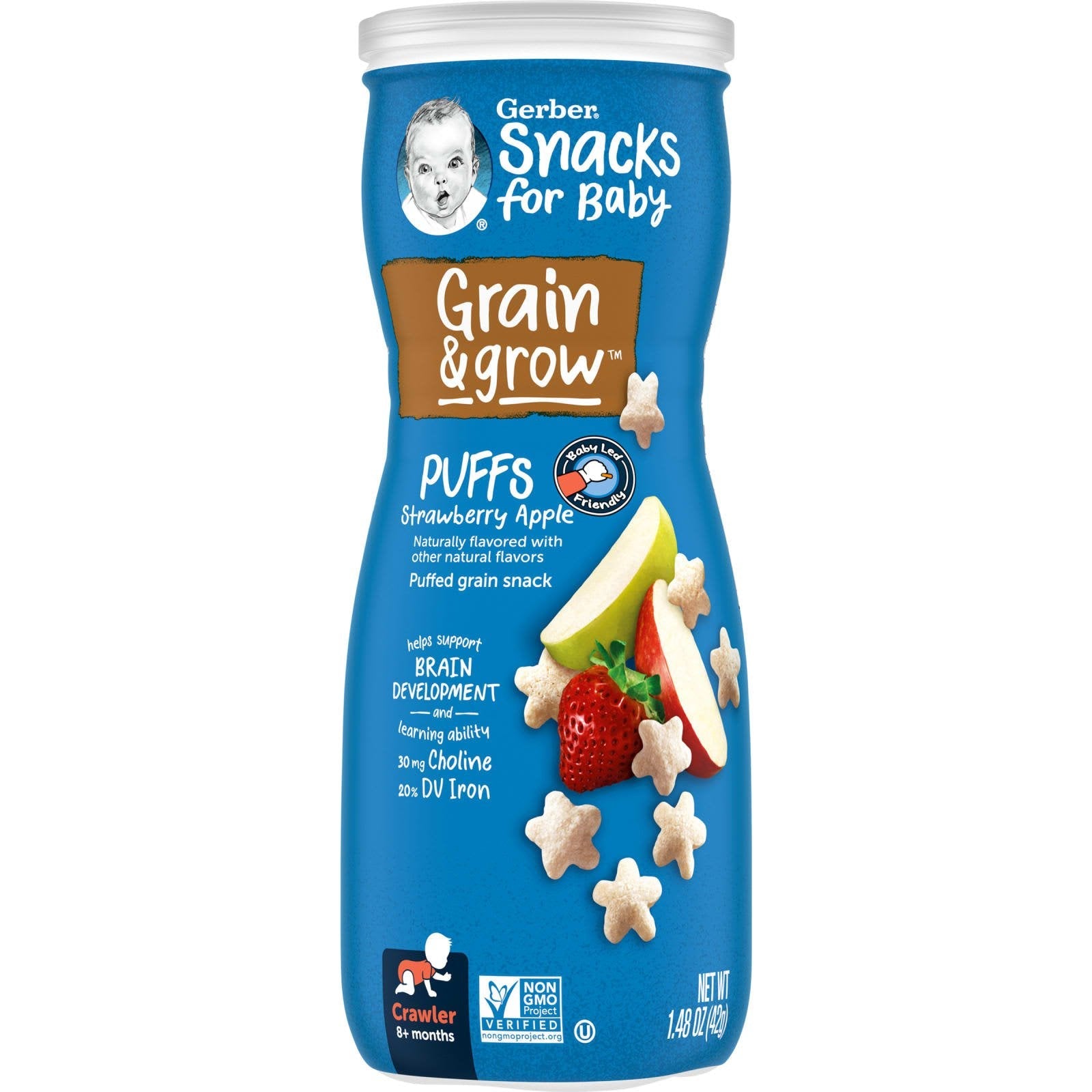 Gerber Grain & Grow Puffs for Babies &amp; Toddlers, 8+ Months, Strawberry Apple - Image 1