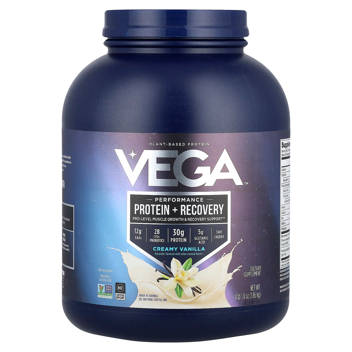 Vega, Plant-Based Protein, Performance Protein + Recovery, Creamy Vanilla, 4 lb 1.8 oz (1.86 kg) - Image 1