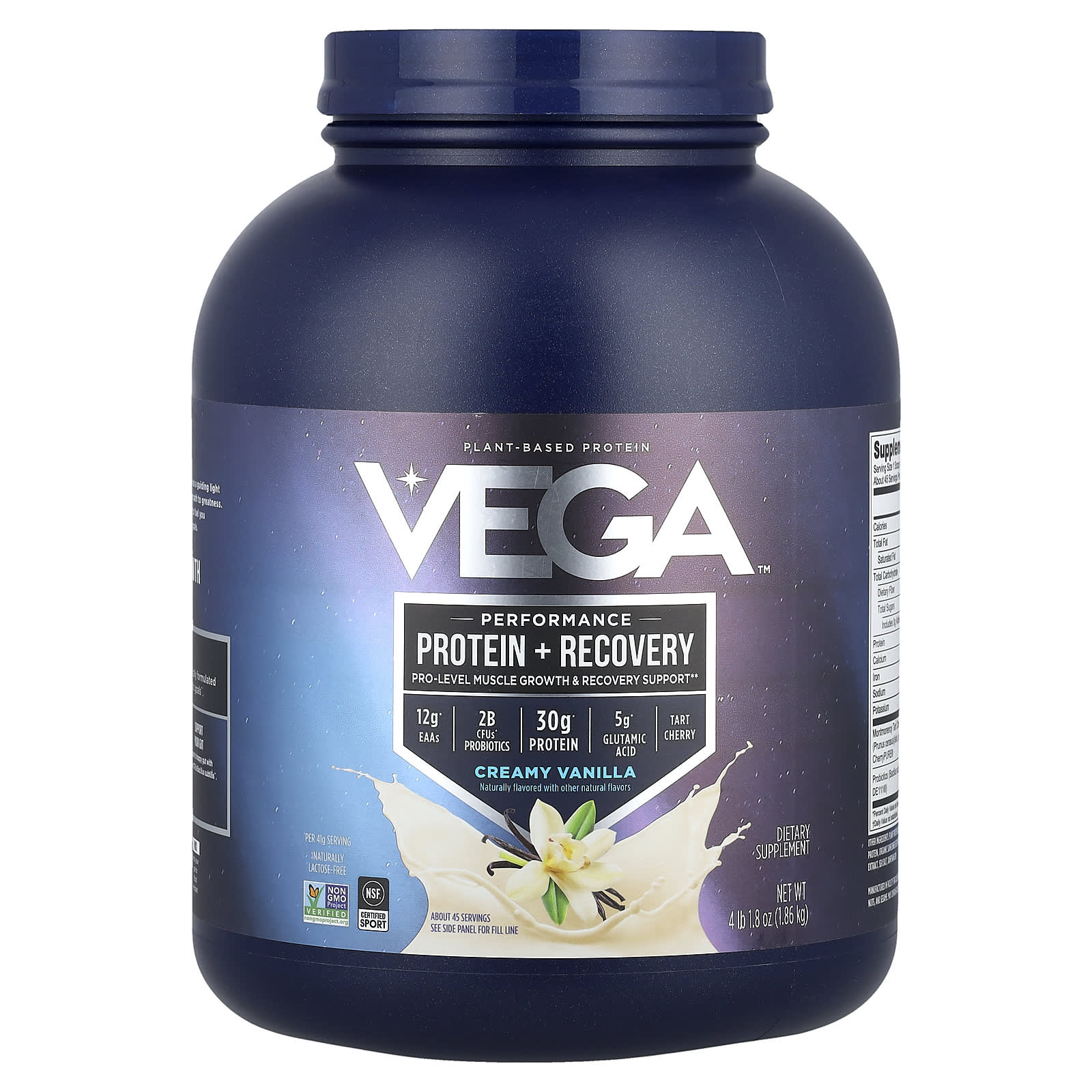 Vega, Plant-Based Protein, Performance Protein + Recovery, Creamy Vanilla, 4 lb 1.8 oz (1.86 kg) - Image 1