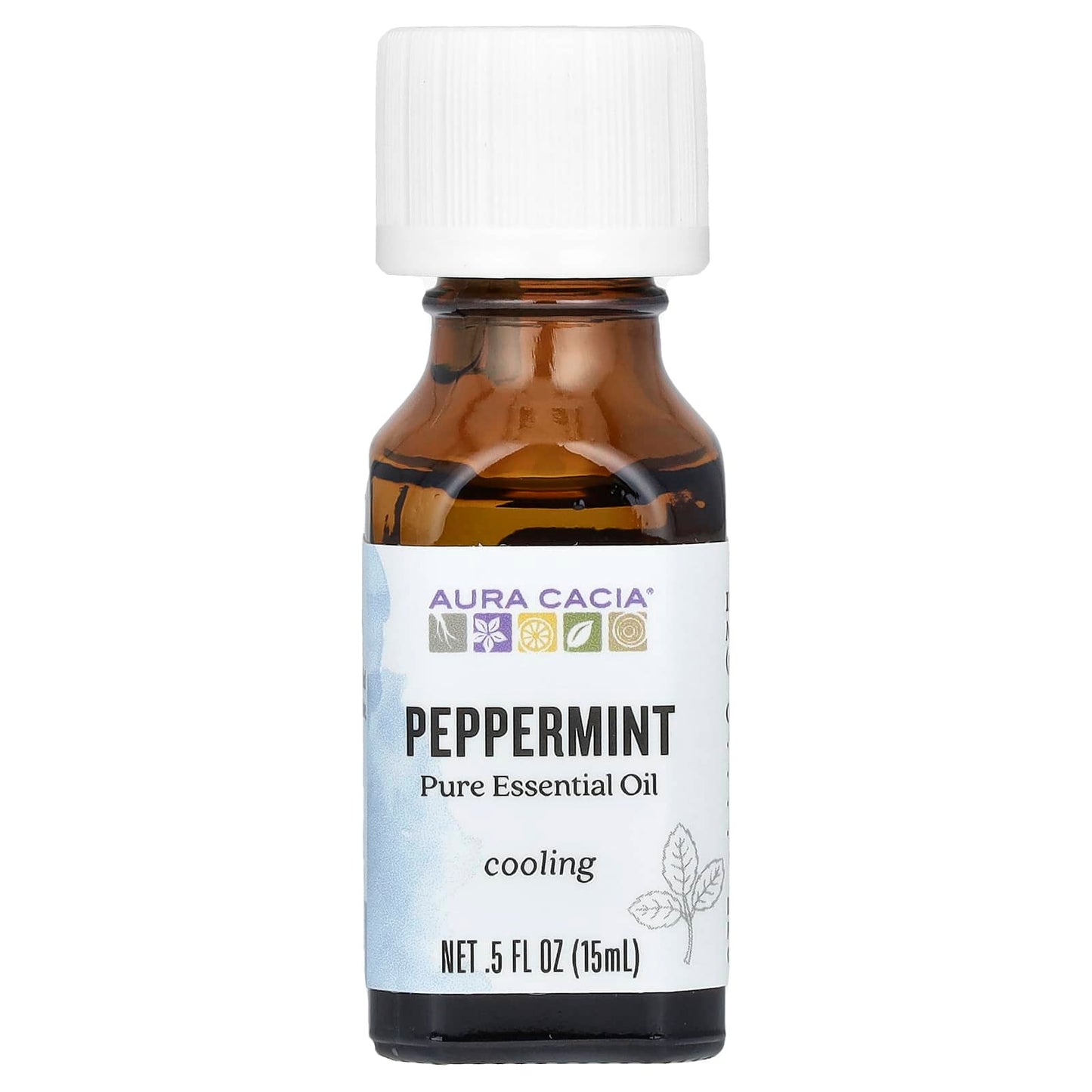 Aura Cacia Pure Peppermint Essential Oil, 0.5 fl oz, Cooling Essential Oils for Relaxation - Image 1
