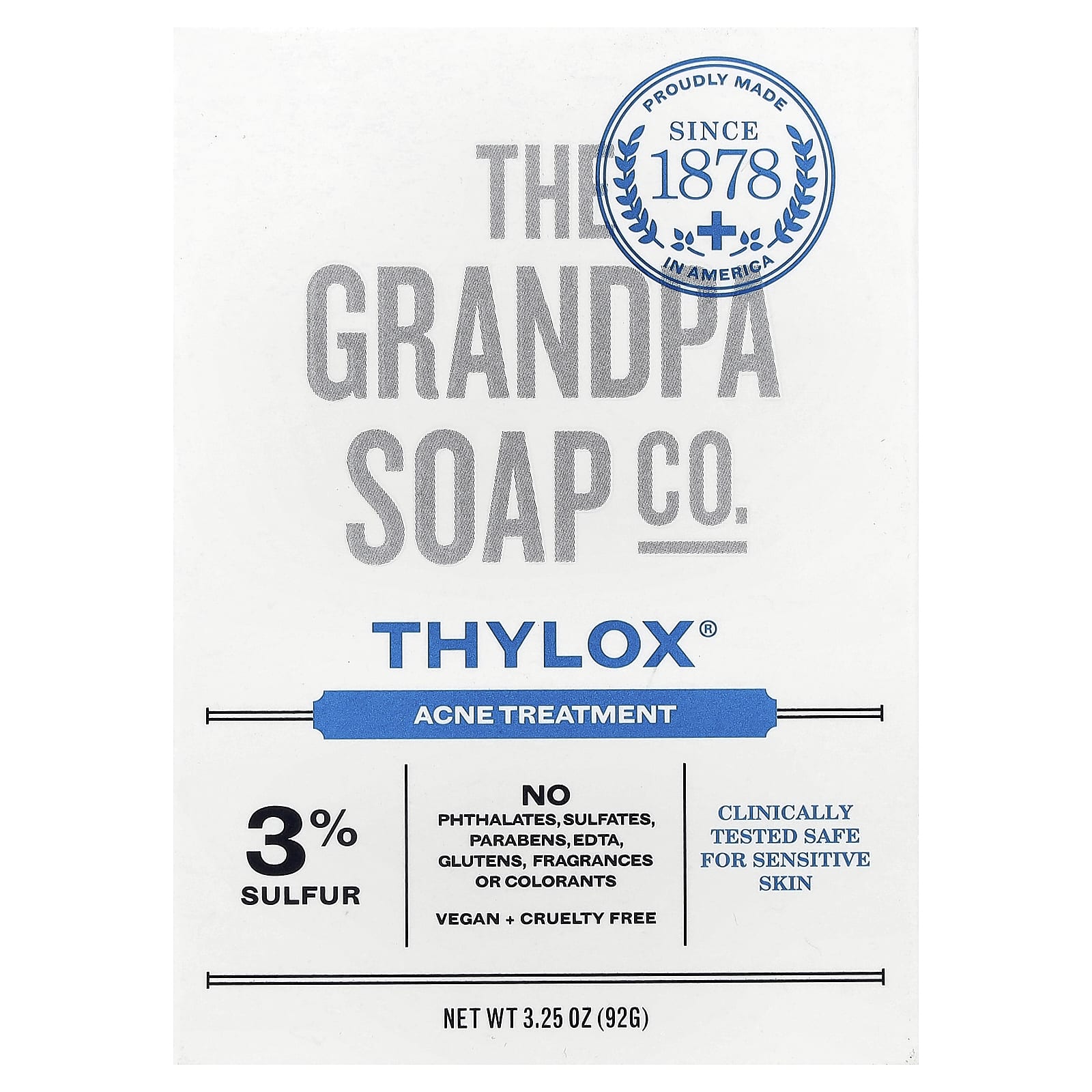 The Grandpa Soap Co., Face & Body Bar Soap, Thylox® Acne Treatment, 3.25 oz (92 g) - Image 1