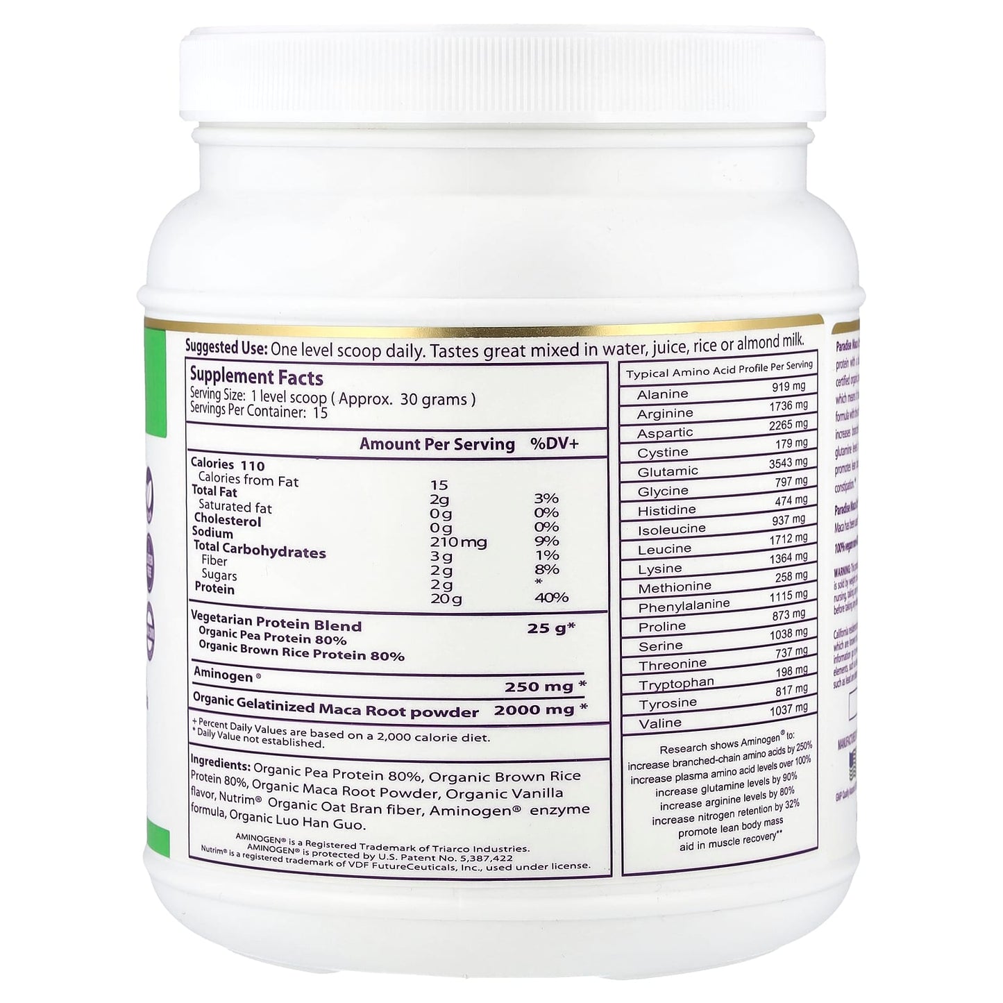 Paradise Herbs, Maca Up®, Vegetarian Energy Protein, Vanilla, 15.87 oz (450 g) - Image 2
