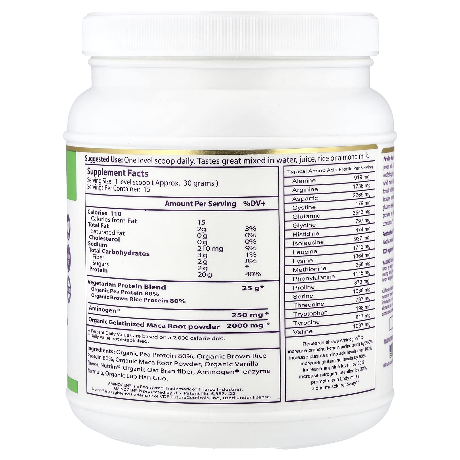 Paradise Herbs, Maca Up®, Vegetarian Energy Protein, Vanilla, 15.87 oz (450 g) - Image 2