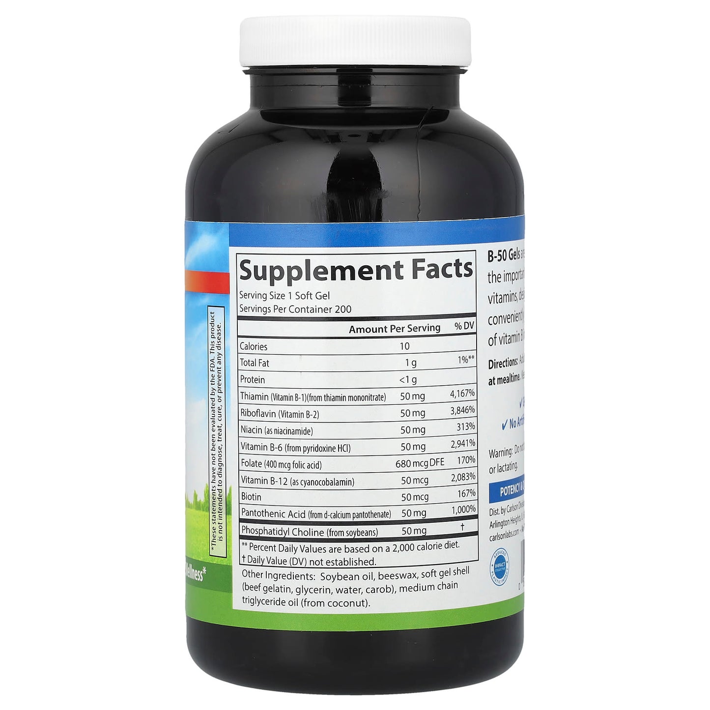 Carlson B-50 Gel Vitamin B Complex Energy & Wellness Supplement - Image 2