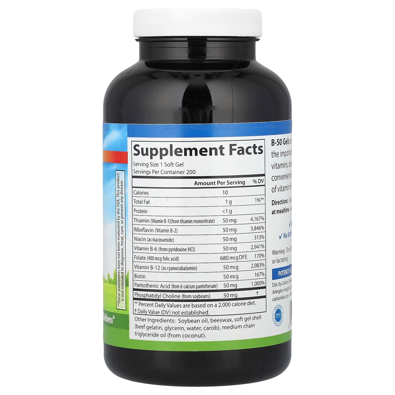 Carlson B-50 Gel Vitamin B Complex Energy & Wellness Supplement - Image 2