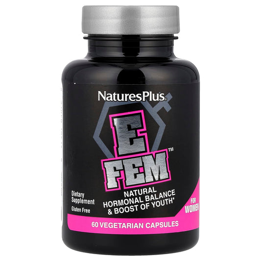 NaturesPlus, E Fem™ for Women, Natural Hormonal Balance & Boost of Youth, 60 Vegetarian Capsules - Image 1