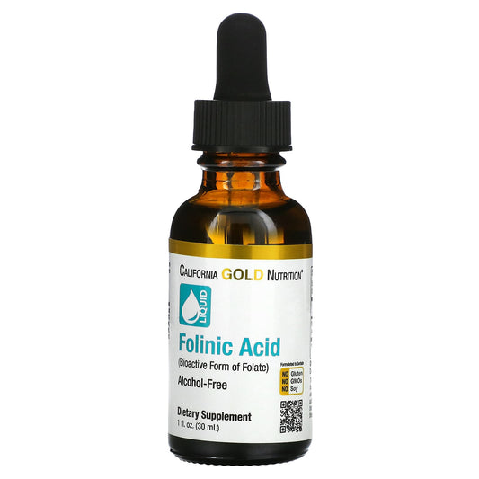 California Gold Nutrition Folinic Acid Supplement, 1 fl oz (30 ml) - Vegan, Non-GMO - Image 1