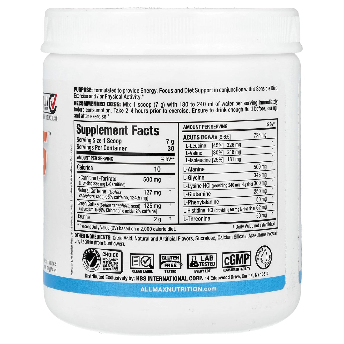 ALLMAX ACUTS Amino-Charged Energy Drink Mix - Blue Raspberry, 7.4 oz - Image 2