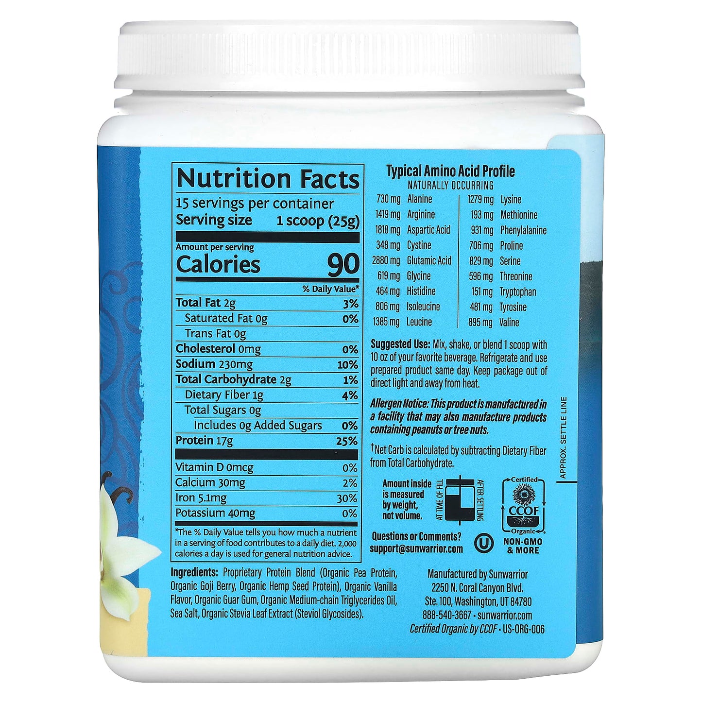 Sunwarrior, Warrior Blend, Protein, Vanilla, 13.2 oz (375 g) - Image 2