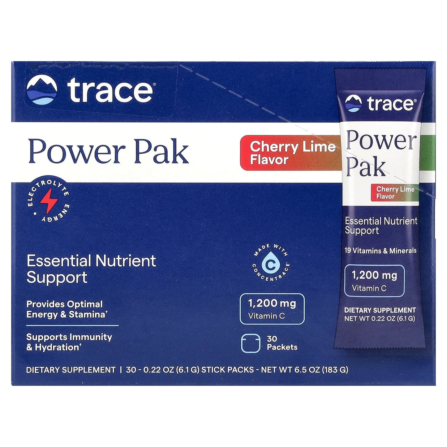 Trace, Power Pak, Cherry Lime, 30 Packets, 0.22 oz (6.1 g) Each - Image 1
