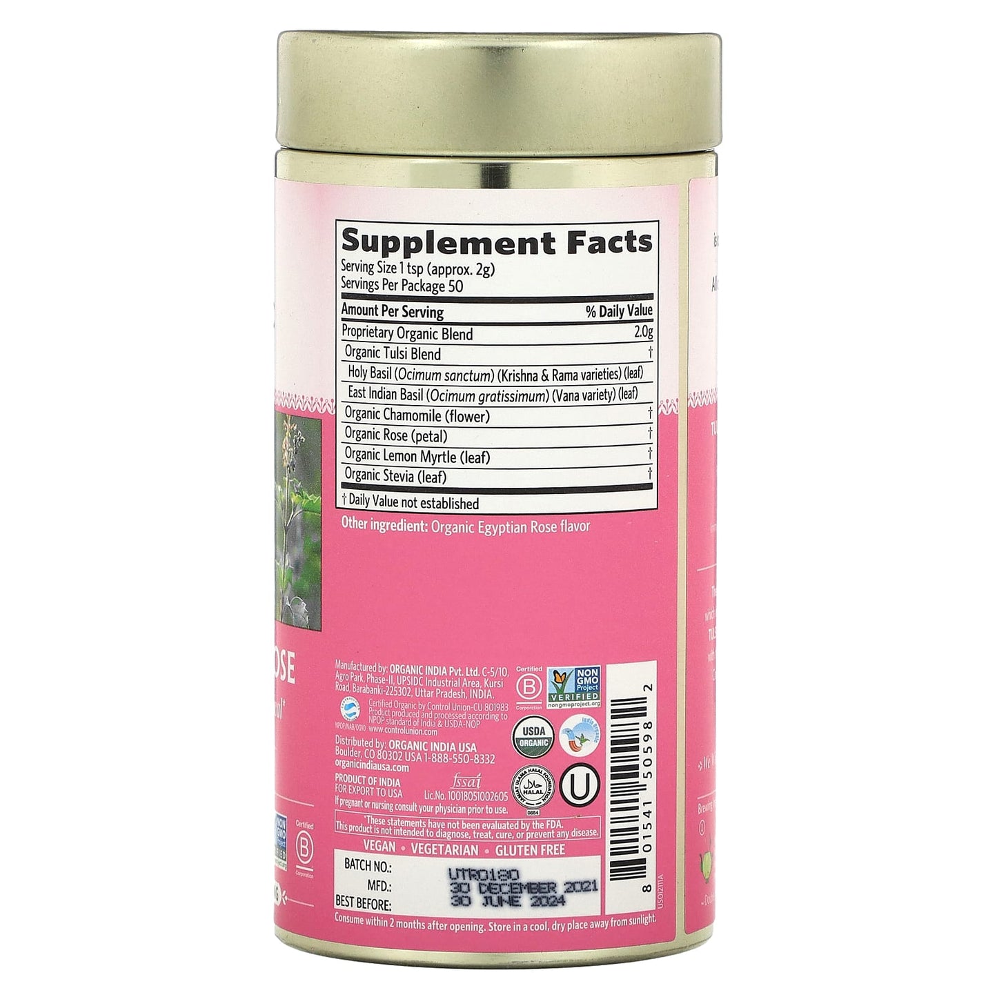 Organic India, Tulsi Sweet Rose, Caffeine-Free, 3.5 oz (100 g) - Image 2