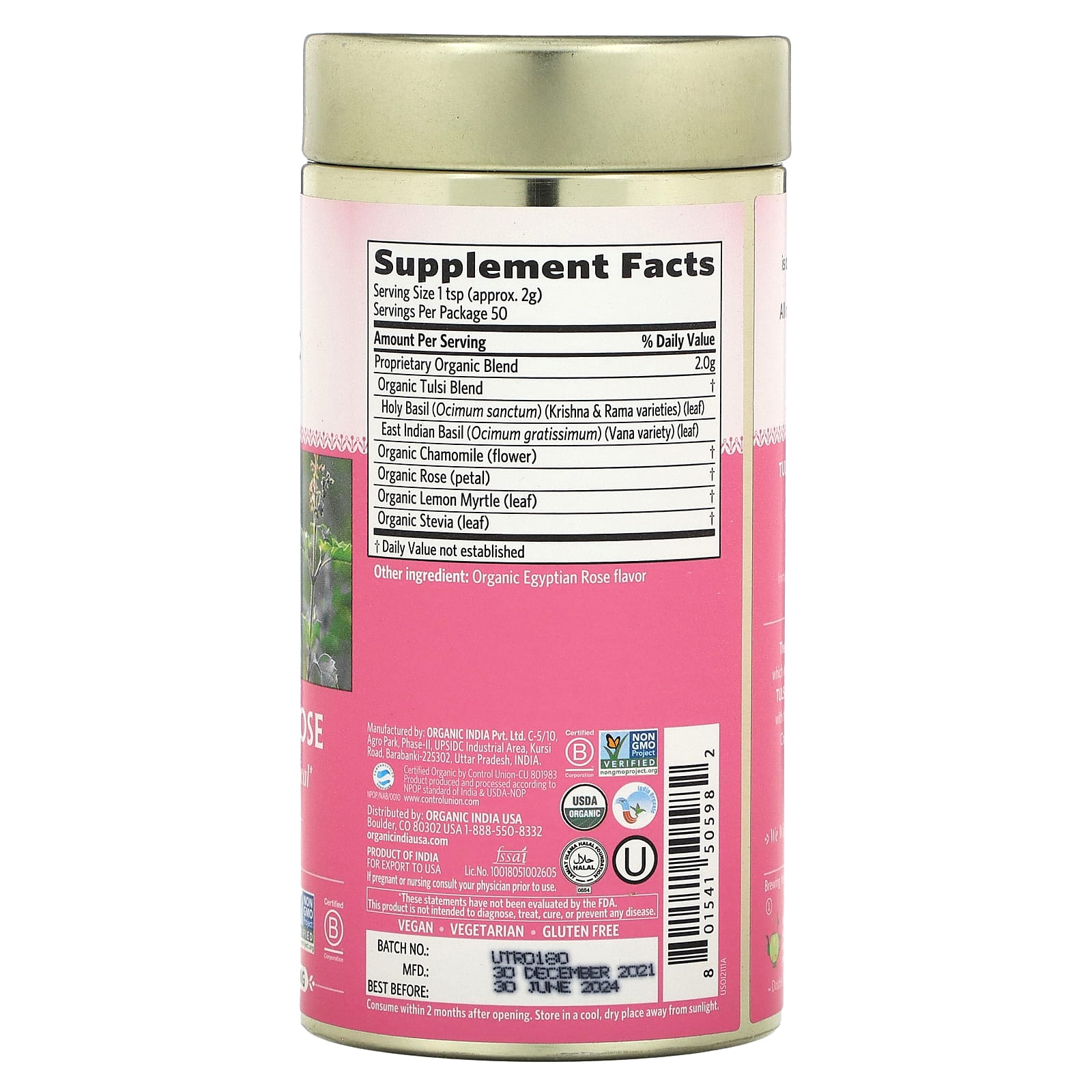 Organic India, Tulsi Sweet Rose, Caffeine-Free, 3.5 oz (100 g) - Image 2
