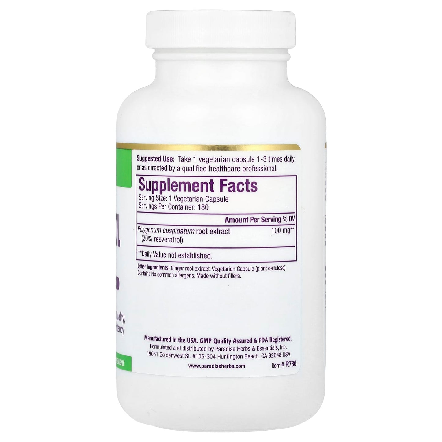 Paradise Herbs, Resveratrol Extract, 180 Vegetarian Capsules (100 mg per Capsule) - Image 2