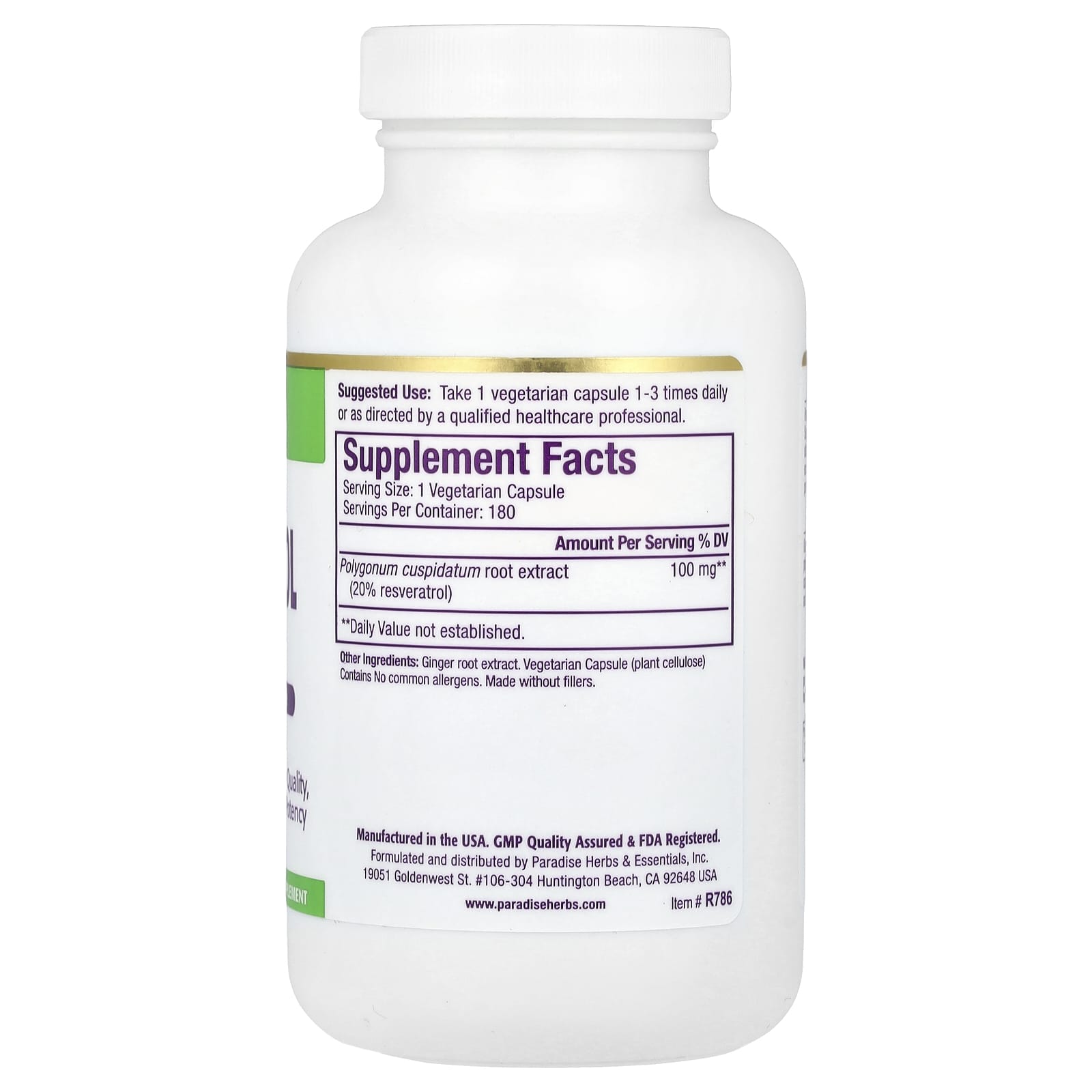Paradise Herbs, Resveratrol Extract, 180 Vegetarian Capsules (100 mg per Capsule) - Image 2