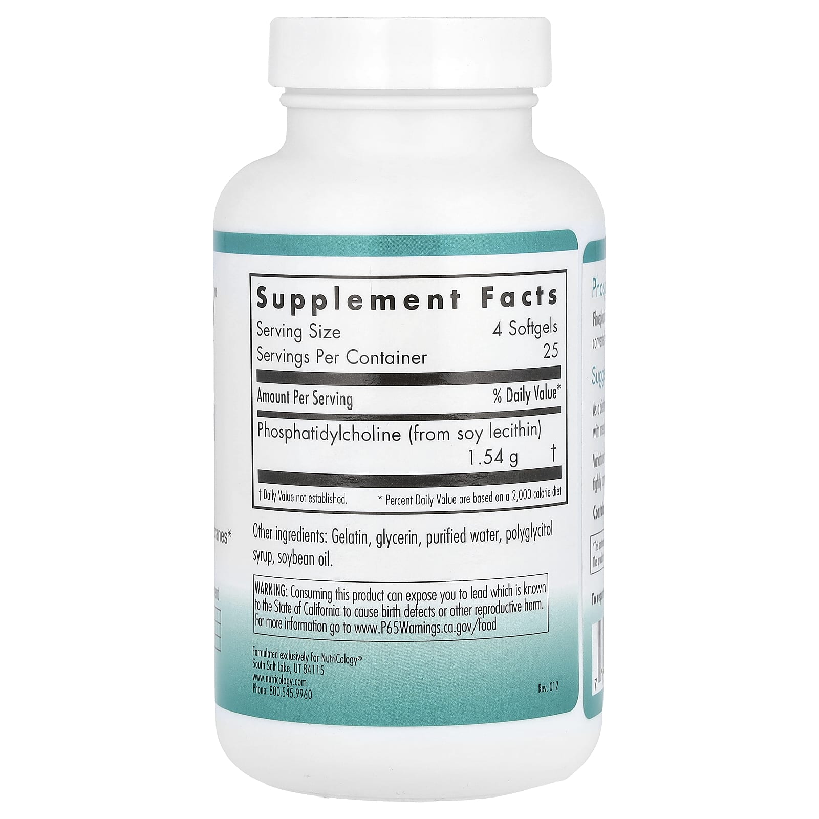 Nutricology, Phosphatidyl Choline, 100 Softgels (0.385 g per Softgel) - Image 2