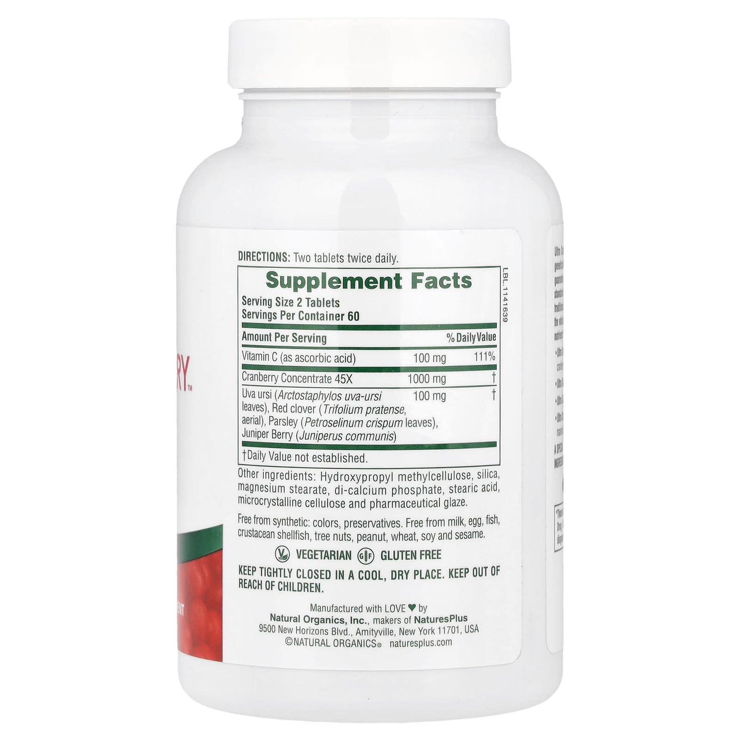 NaturesPlus, Sustained Release Ultra Cranberry™ with Vitamin C, 120 Tablets