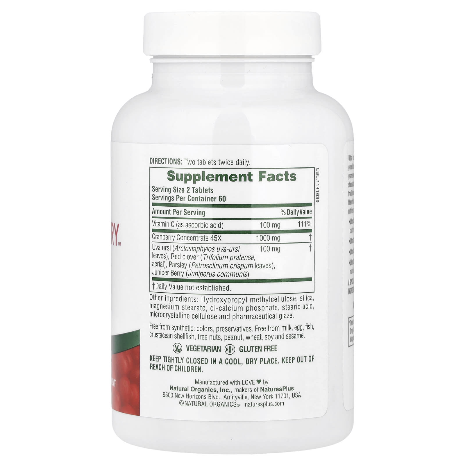 NaturesPlus, Sustained Release Ultra Cranberry™ with Vitamin C, 120 Tablets