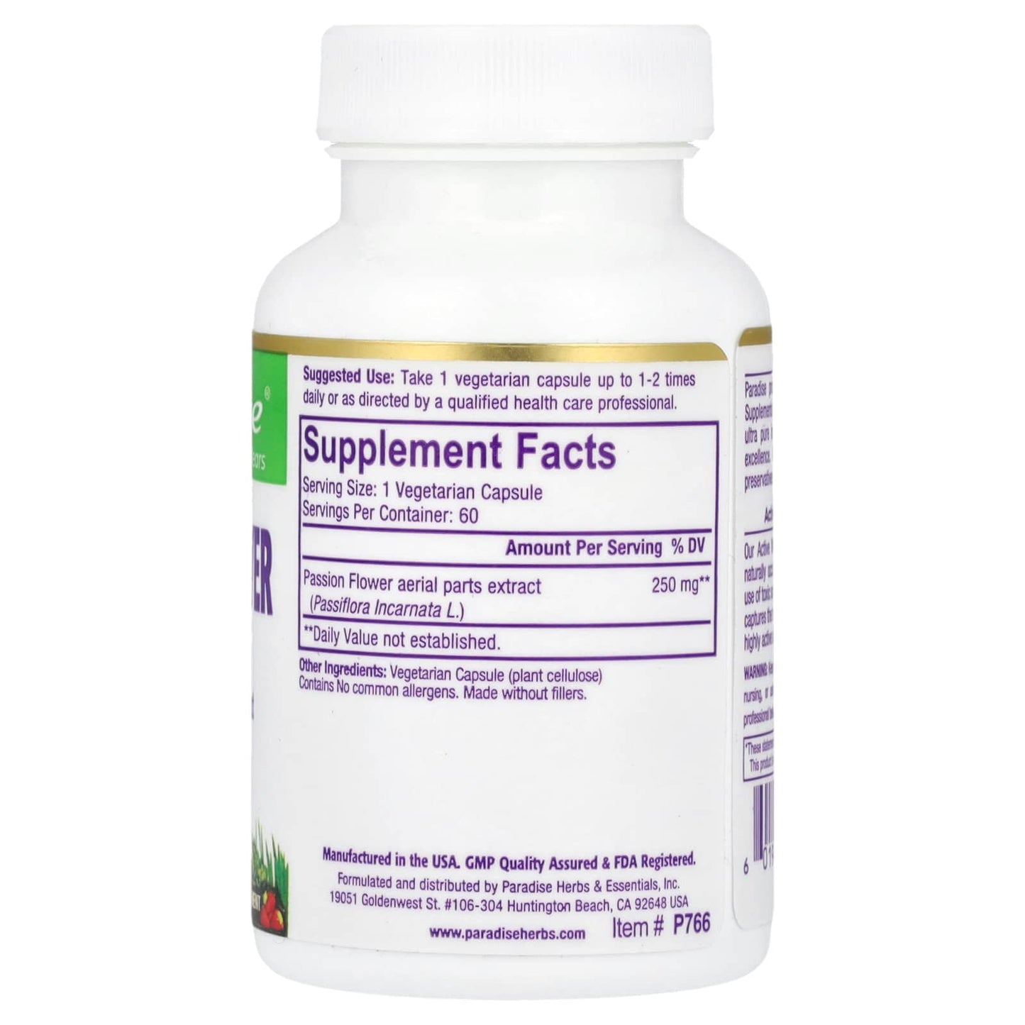 Paradise Herbs, Passion Flower, 60 Vegetarian Capsules (250 mg per Capsule) - Image 2