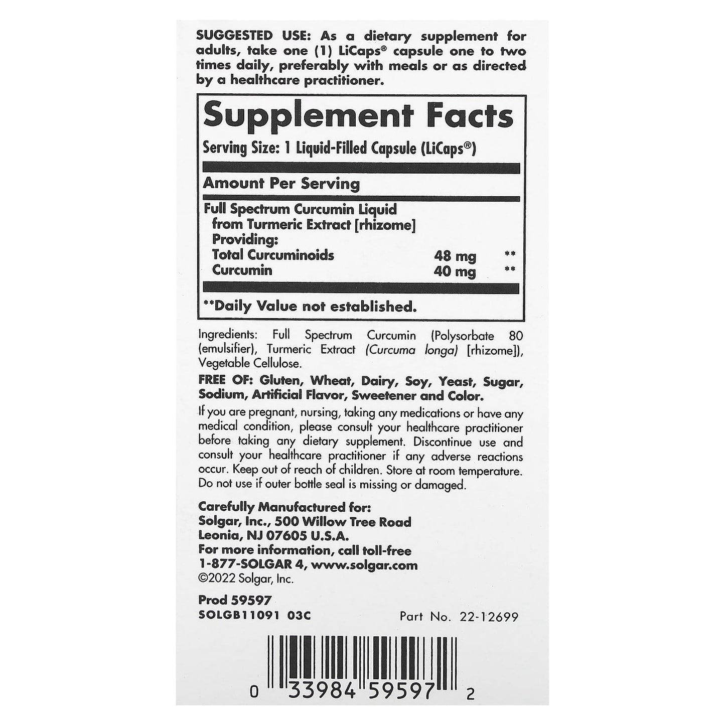 Solgar, Full Spectrum Curcumin, 30 LiCaps - Image 2