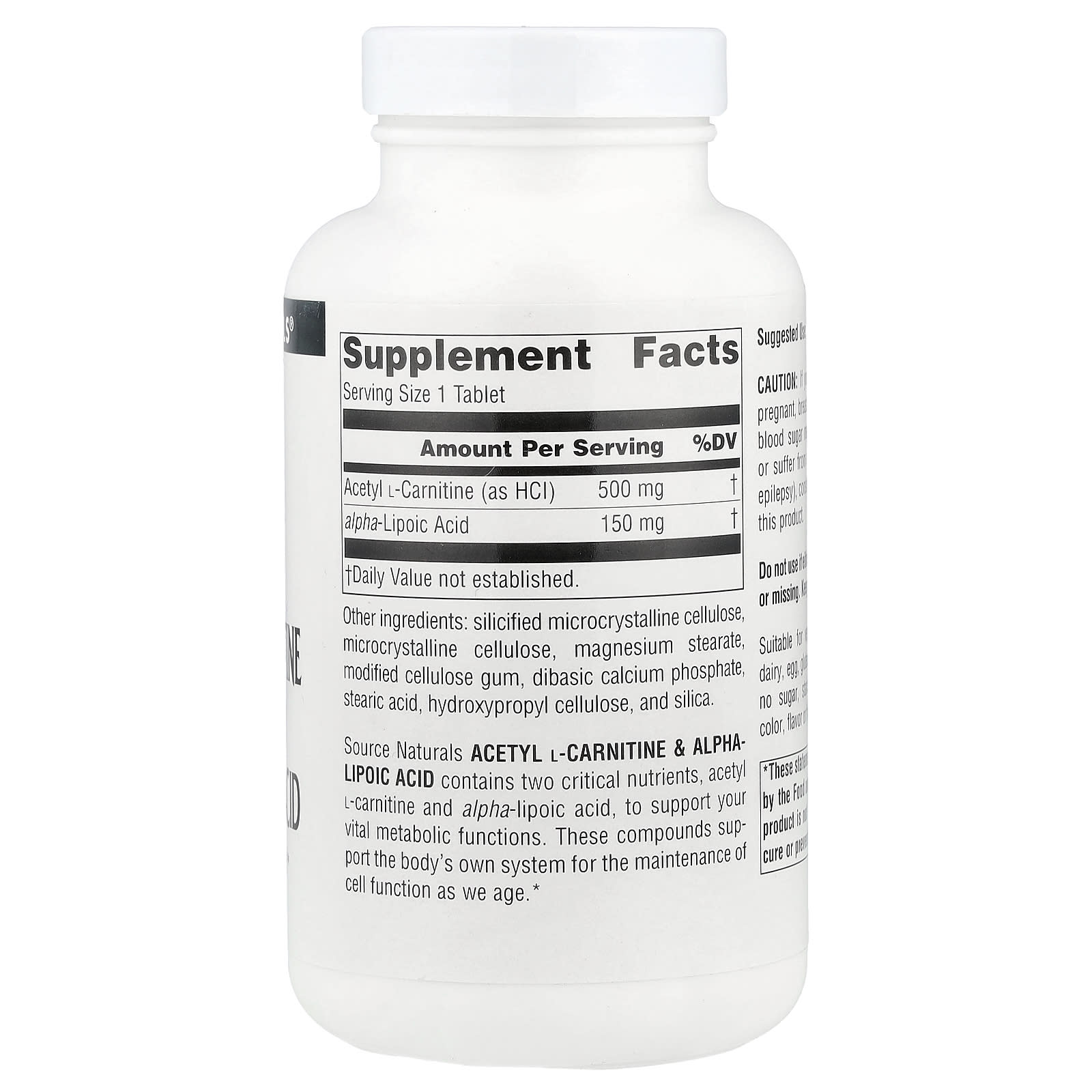 Source Naturals, Acetyl L-Carnitine & Alpha-Lipoic Acid, 120 Tablets - Image 2