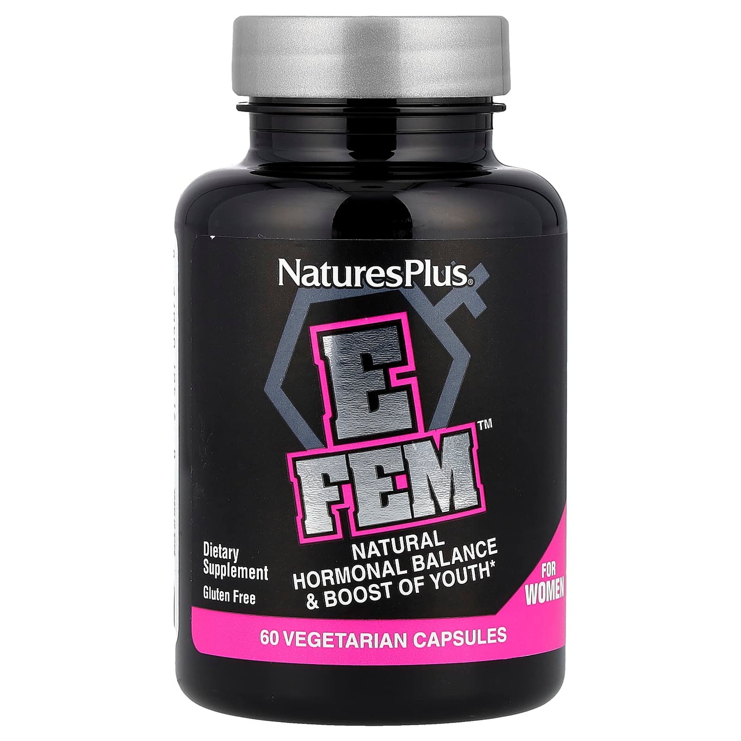NaturesPlus, E Fem™ for Women, Natural Hormonal Balance & Boost of Youth, 60 Vegetarian Capsules - Image 1