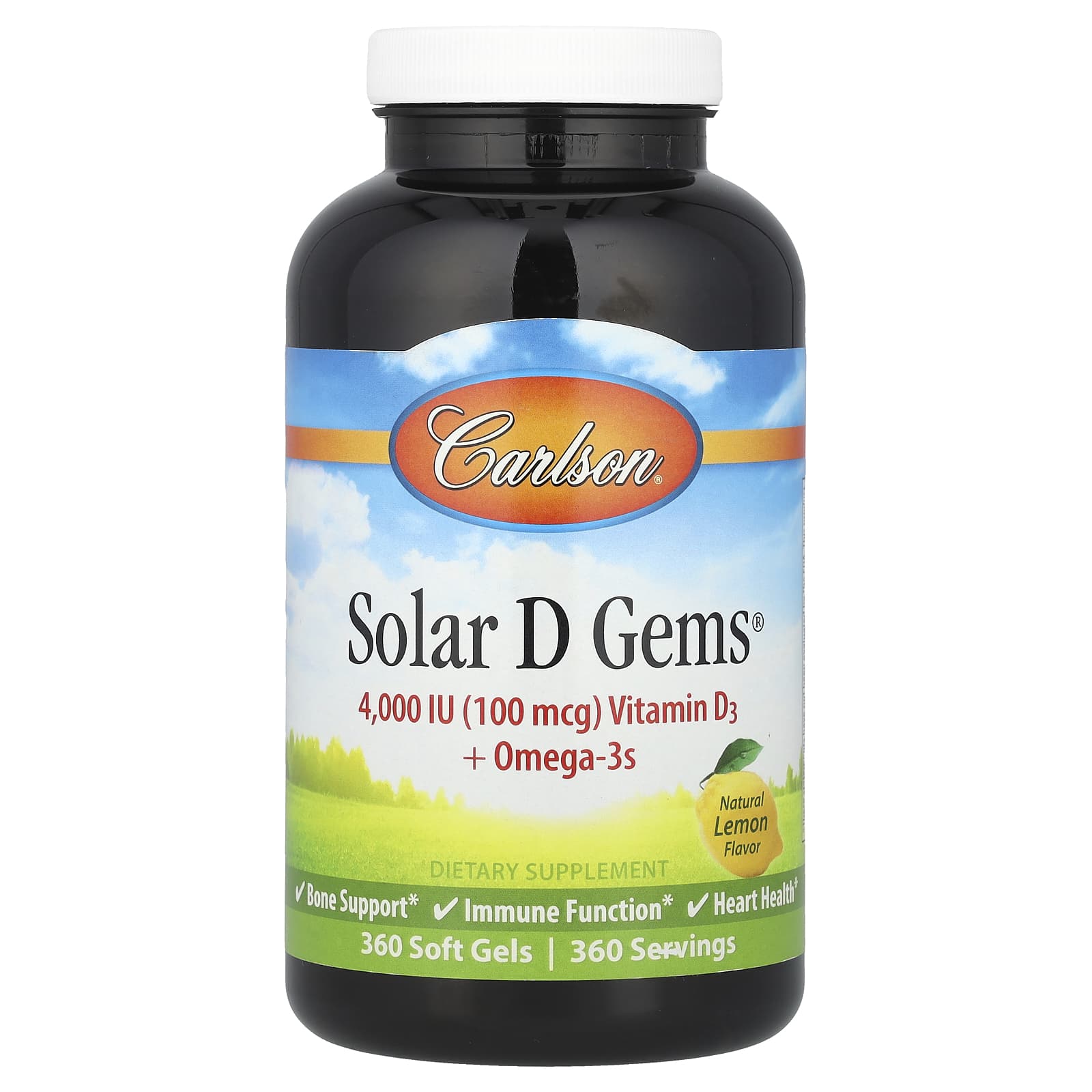Carlson Solar D Gems Vitamin D3 Omega-3s, Natural Lemon, 360 Soft Gels - Image 1